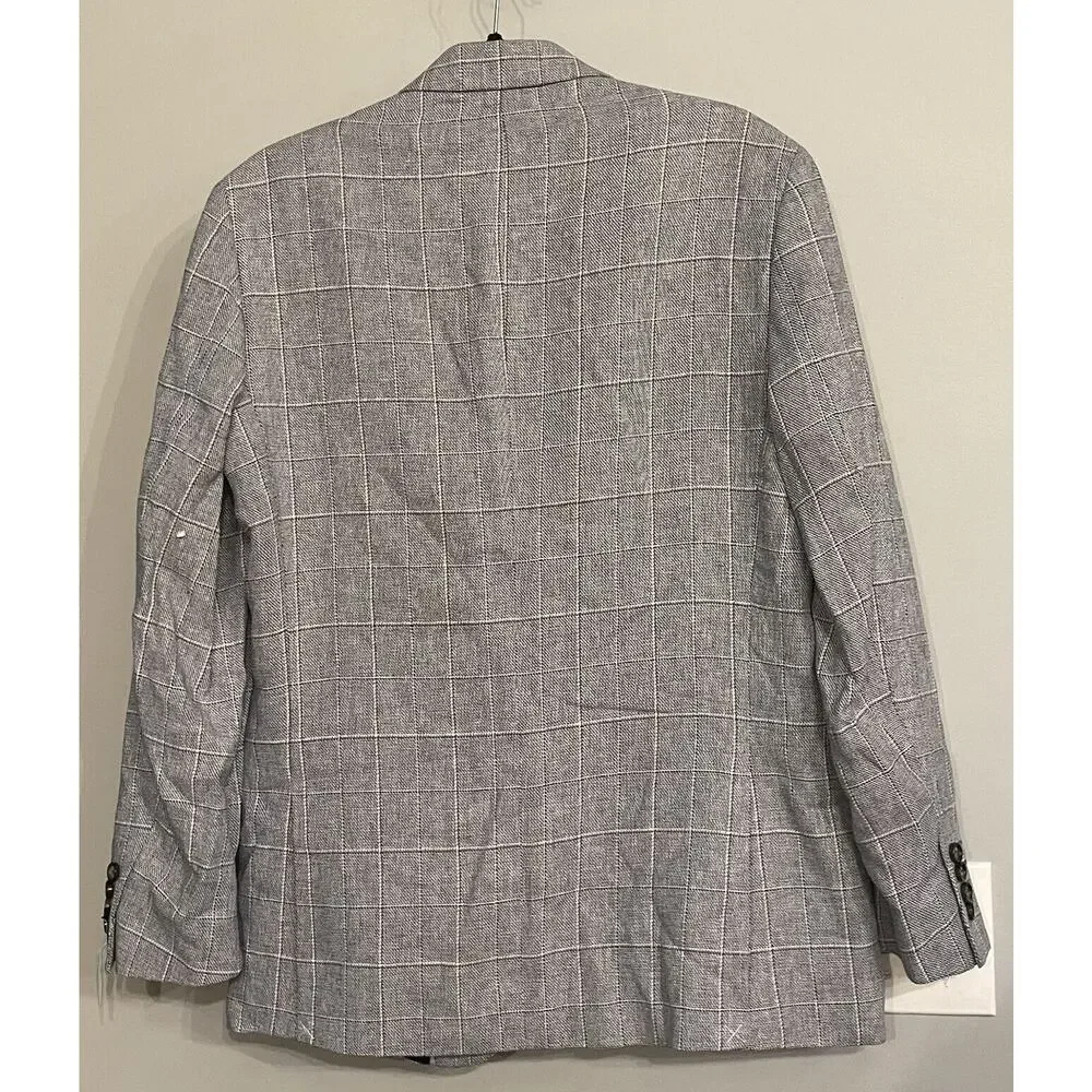 Stafford Blazer Classic Fit Linen Blend Windowpane Plaid Sport Coat 38R New‎